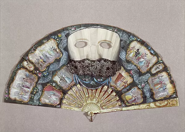 Fan with a mask design and scenes from the Venice Carnival, c. 1900