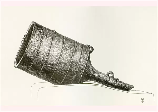 Wrought iron bombard. Large-caliber, muzzle-loading medieval cannon or mortar, from The British Army: Its Origins, Progress and Equipment, published 1868