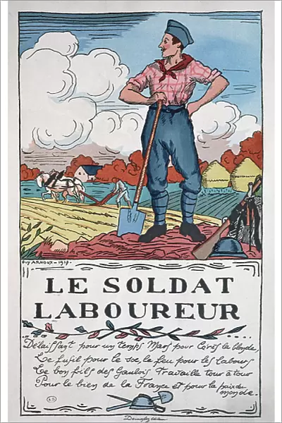 The Soldier Ploughman, 1917 (colour litho)