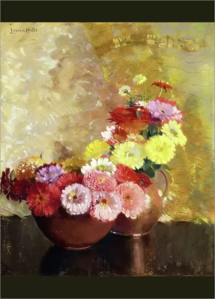 Zinnias and Copper, (pastel on board)