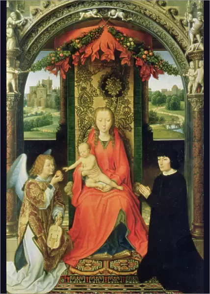 Madonna and Child with Donors and an Angel, central panel of a triptych, 1485-90 (panel)