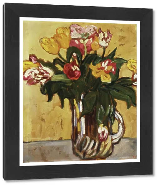 Tulips in a Glass Pitcher, 1910 (oil on paper laid down on canvas)