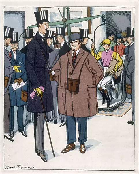 Gentlemen at the races, front cover of Monsieur magazine, pub. March 1921 (pochoir print)