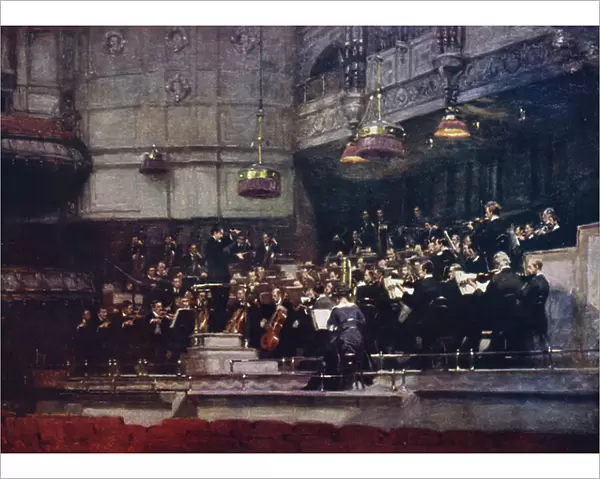 Rehearsal at the Queen's Hall, London (colour litho)