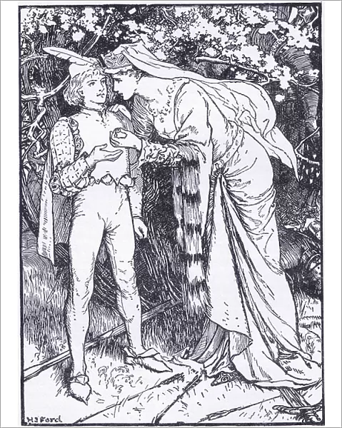 Guenevere sends her page to Lancelot for help, illustration from The Book of Romance published by Longmans Green and Co, 1919 (litho)