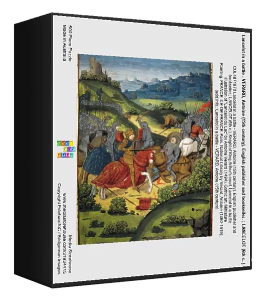 Lancelot in a battle - VERARD, Antoine (15th century). English publisher and bookseller. ; LANCELOT (6th c. ). Knight of King Arthur's court. Lancelot in a battle. Illustration of 'Lancelot du Lac' by Antoine Verard (1494). Gothic art