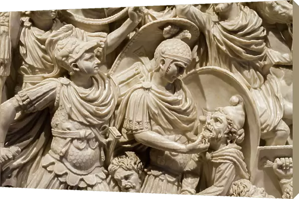 Detail of the colossal sarcophagus with scenes of battle between Romans and Barbarians, so called grand Ludovisi sarcophagus (marble)