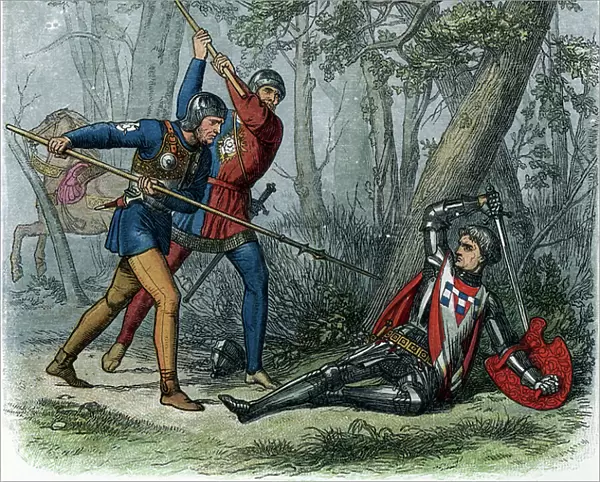 War of the Roses: the Death of Warwick, illustration from A Chronicle of England by James Doyle, 1864 (colour litho)