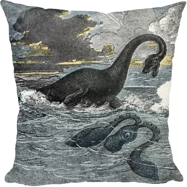 Plesiosaur and an ichthyosaur from the Lower Jurassic period, 1881 (engraving)