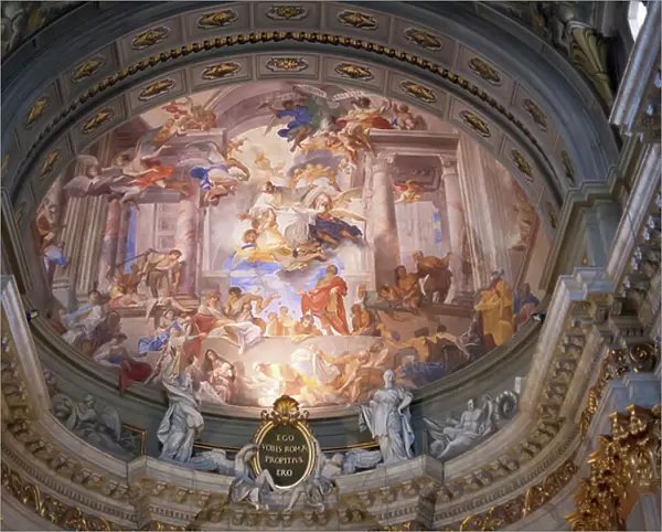 The Vision of St. Ignatius at the Chapel of La Storta, the apse of Sant Ignazio di Loyola church, Rome, Italy, 17th century (fresco)