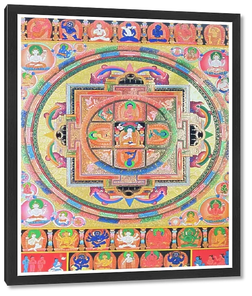 Panchabuddha Mandala, depicting five forms of Buddha symbolising five kinds of wisdom (gouache on cloth)
