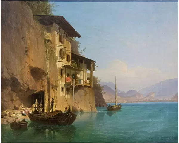 L'osteria del Ponale sul lago di garda, 1844, (oil on canvas)