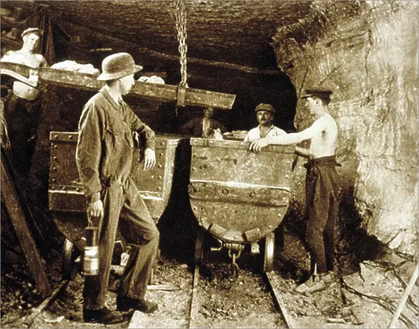 Miners in a Potash Mine, Alsace, c. 1900 (b / w photo)
