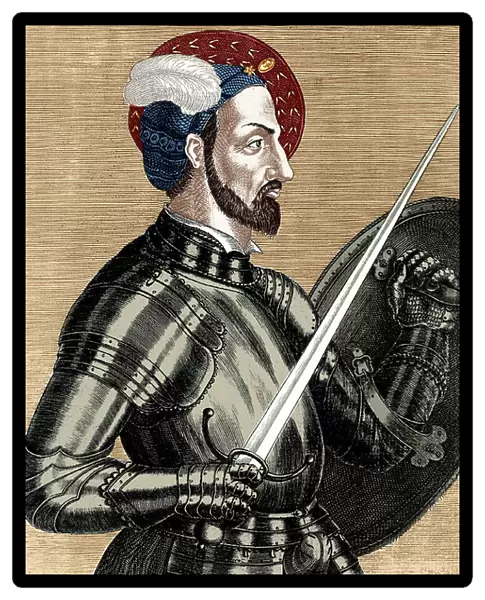 Charles of Bourbon (1490-1527), supreme commander of the French armies, engraving colourized document
