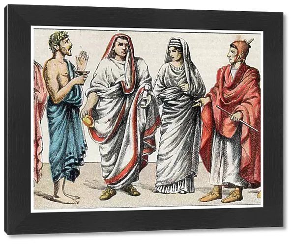 Religious costumes in Antiquite: from g a d portrait of a Greek priest, minister for sacrifices, a Great Pontiff in ancient Rome (Pontifex maximus), a vestal