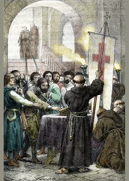The Oath of Pontida Ceremony of Alliance on 07 / 04 / 1167 between the communes of Lombardy against the Holy Roman Empire of Frederic Barberousse - It is at the origin of the Lega Lombarda (League of North) (Oath of Pontida, April 7)