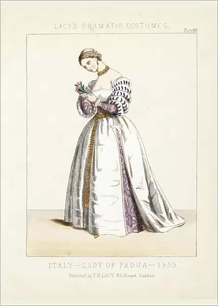 Lady of Padua, Italy, 1533. Handcoloured lithograph from Thomas Hailes Lacy's ' Female Costumes Historical, National and Dramatic in 200 Plates, ' London, 1865