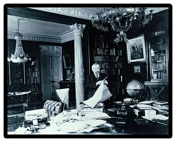 Portrait of Paul Marmottan (1856-1932) in his study, 1911 (b / w photo)