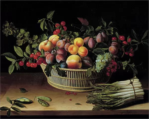 Still life with fruit basket, 17th century (oil on canvas)