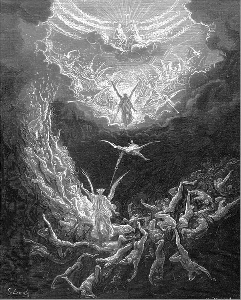 The Last Judgement. Bible Book of Revelation 20:11. Illustration by Gustave Dore 1865-1866. Wood engraving