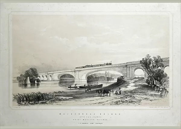 Maidenhead Bridge over the Thames, Great Western Railway, 19th century (litho on paper)