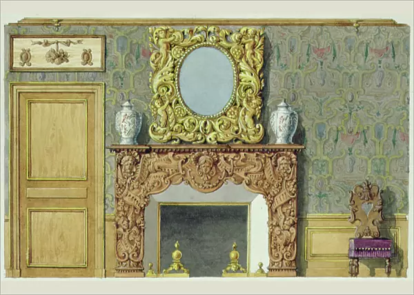 Chimney in the dining room at rue Fortunee, house bought by Balzac in 1847, 1851 (w / c on paper)