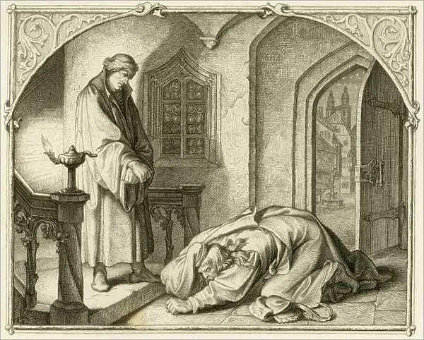 Martin Luther together with the robber Hans Kohlhase (1500-1540), 1850s (engraving)