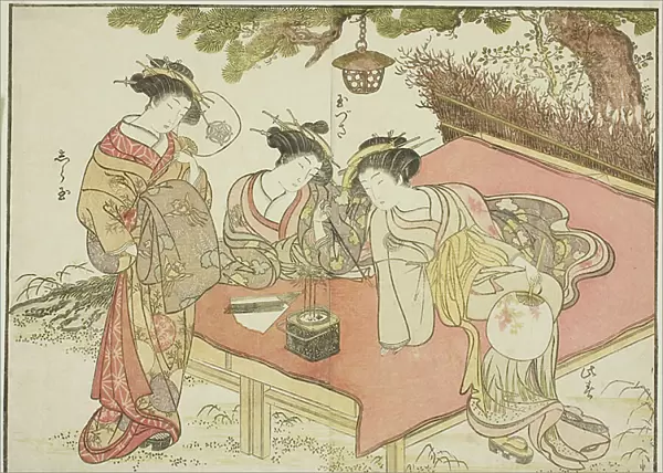Courtesans of the Yadaya, from the book 'Mirror of Beautiful Women of the Pleasure Quarters (Seiro bijin awase sugata kagami), 1776 (colour woodblock print)