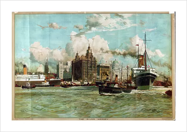 The River Mersey, from the series Western Gateway to the Empire, 1928 (colour litho)