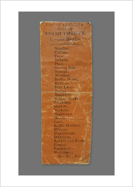List of articles sold by Sarah Thrifty, 1820-40 (print)