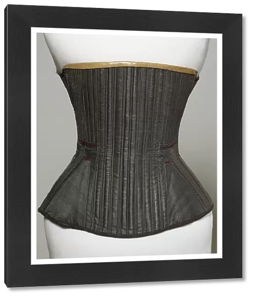 Corset (view E), 1840-50 (cotton, metal, leather & satin)
