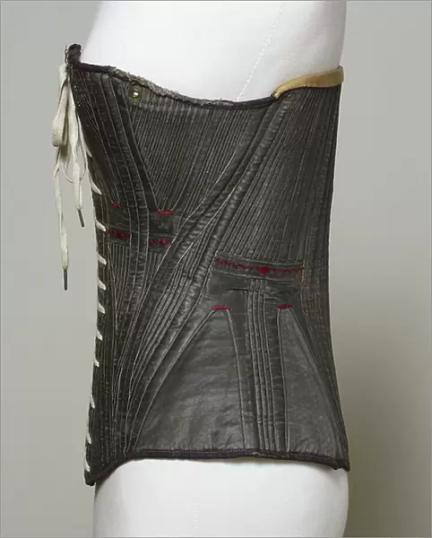 Corset (view C), 1840-50 (cotton, metal, leather & satin)