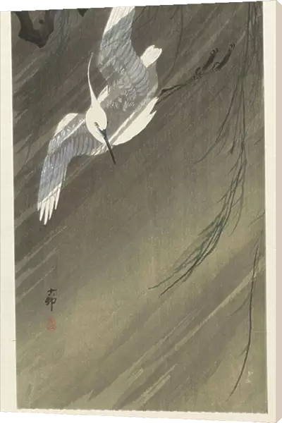 Egret in a storm, 1900-36 (colour woodcut)