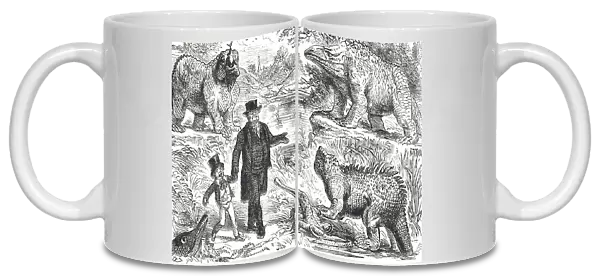 Cartoon depicting aspects of the Waterhouse Hawkins's models of dinosaurs in the grounds of the Crystal Palace