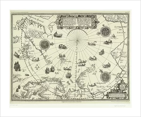 Map of the countries around the Arctic Circle with the three voyages of the Dutch in 1598, 1878 (litho)