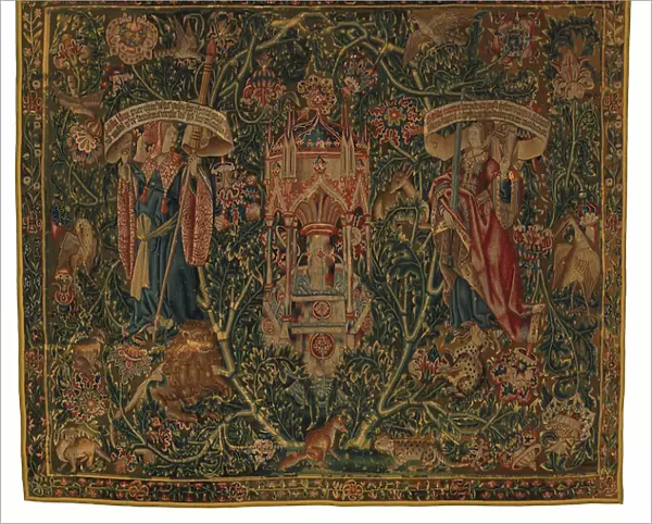 Tapestry, Sibylla Libya and Europa (one of set of six Sibyls, comprising 46. 134 to 46. 139) called the Rothamsted Tapestries, made in Flanders, Tournai or Brussels, Belgium, c. 1530 (wool)