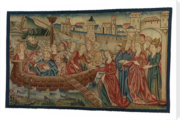 Tapestry panel depicting the Meeting of St Ursula and Prince Artherius in Mayence, from Middle Rhineland, end of 15th century (wool & metallic thread)