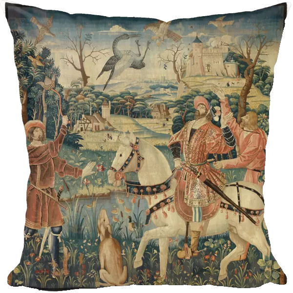 Tapestry depicting the Flight of the Heron Combat d'un Heron et un Faucon, possibly from Touraine (wool)