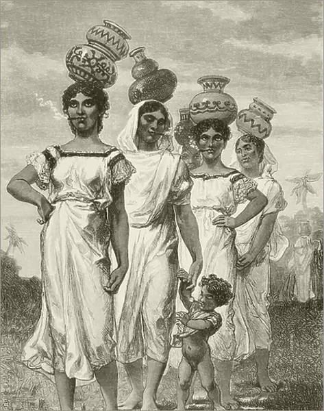 Nineteenth century Paraguayan country girls (litho)