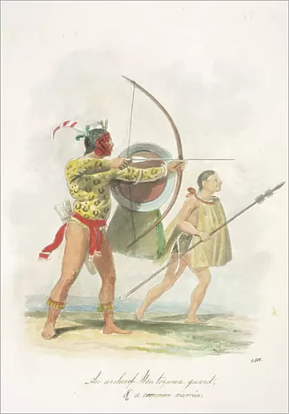Archer of Montezuma's guard and common warrior, c. 1843-50 (watercolour)