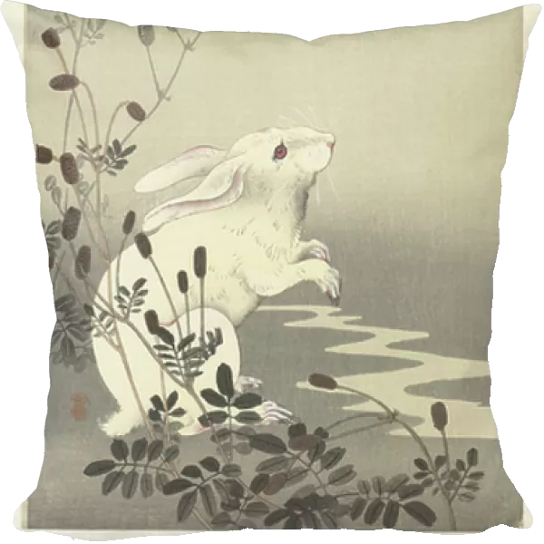 Rabbit under a full moon, 1900-30 (colour woodcut)