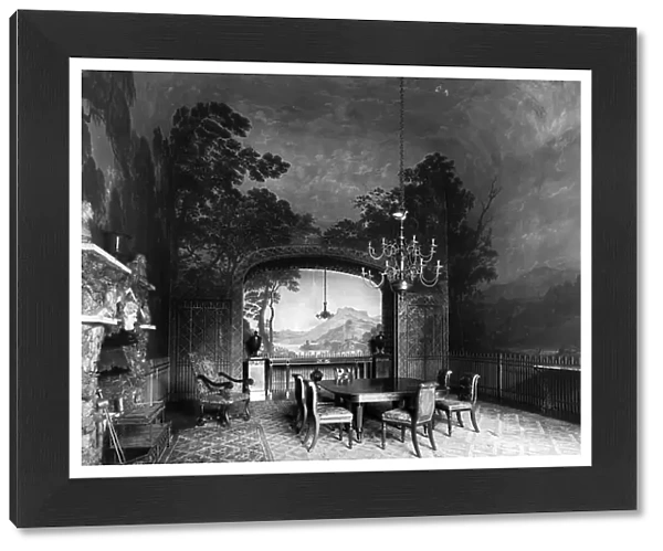 The Painted Dining Room, Drakelowe Hall, Derbyshire, from England's Lost Houses by Giles Worsley (1961-2006) published 2002 (b / w photo)