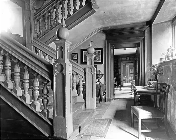 The staircase hall, Canons Ashby, Northamptonshire, from The English Country House (b / w photo)