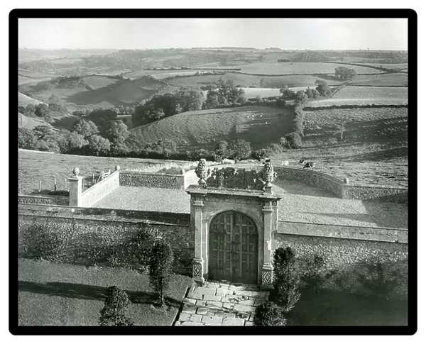 St. Catherine's Valley from the roof terrace of Cold Ashton Manor, from The English Manor House (b / w photo)