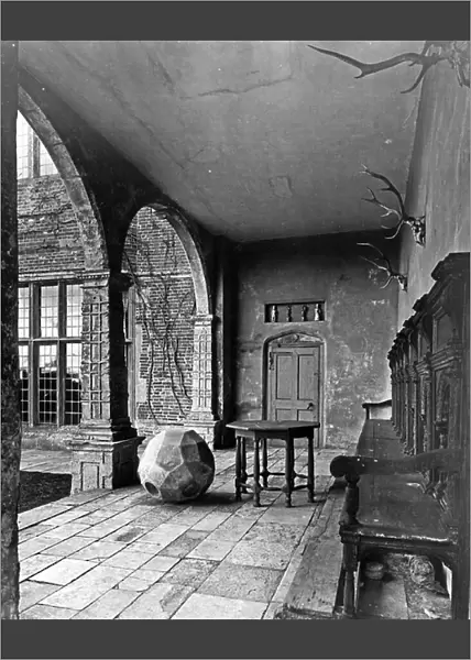 The north-east loggia at Canons Ashby, from The English Country House (b / w photo)