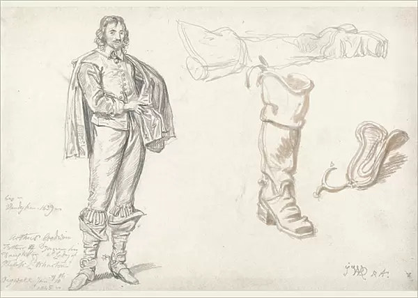 Studies of a Standing Figure, and a Boot, 1825 (graphite & sepia wash on paper)