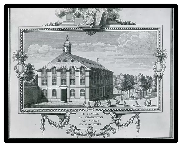 The Temple of Charenton, rebuilt in 1624, engraved by Gerard Jean Baptiste Scotin (1671-1716) (engraving) (b / w photo)