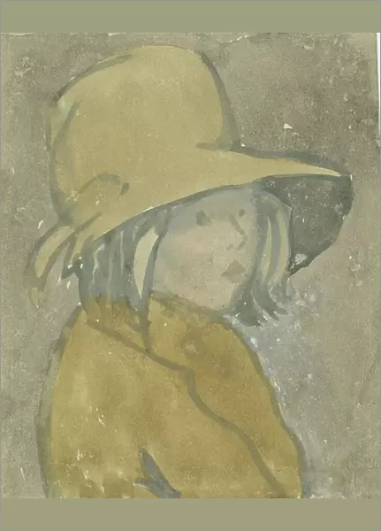 Young girl in brown hat and coat (w / c on paper)