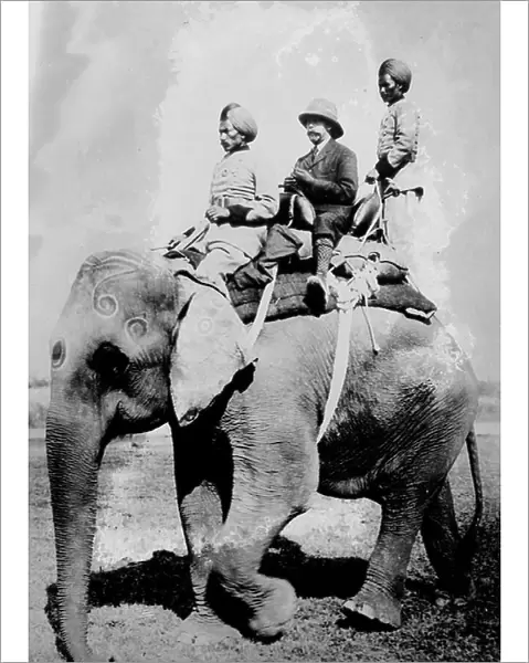 George V (1865-1936) King of Great Britain from 1936. riding on an elephant on a hunting trip in Nepal, December 1911, while in India to be installed as King-Emperor of India