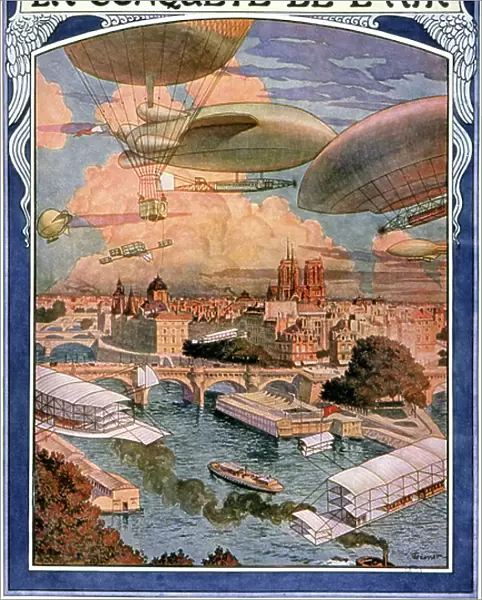 Aircraft over Paris, 1909 (illustration)